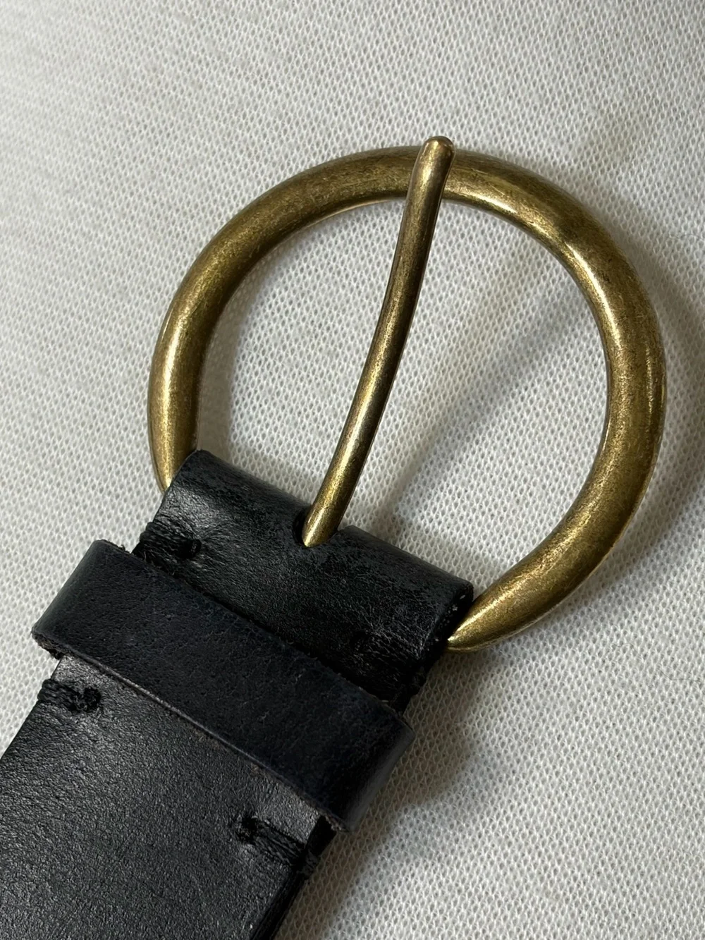 Frye Black Leather Belt with Brass Circle Buckle S
